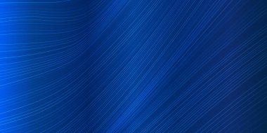 Yapay zeka teknolojisi, dijital, iletişim, bilim, müzik kavramı için siyah zemin üzerinde mavi donanma renklerinde dinamik akışı sağlayan vektör dalga çizgileri