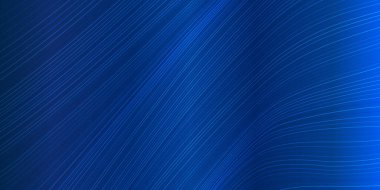 Yapay zeka teknolojisi, dijital, iletişim, bilim, müzik kavramı için siyah zemin üzerinde mavi donanma renklerinde dinamik akışı sağlayan vektör dalga çizgileri