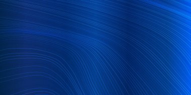 Yapay zeka teknolojisi, dijital, iletişim, bilim, müzik kavramı için siyah zemin üzerinde mavi donanma renklerinde dinamik akışı sağlayan vektör dalga çizgileri