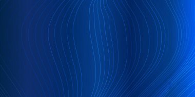 Yapay zeka teknolojisi, dijital, iletişim, bilim, müzik kavramı için siyah zemin üzerinde mavi donanma renklerinde dinamik akışı sağlayan vektör dalga çizgileri