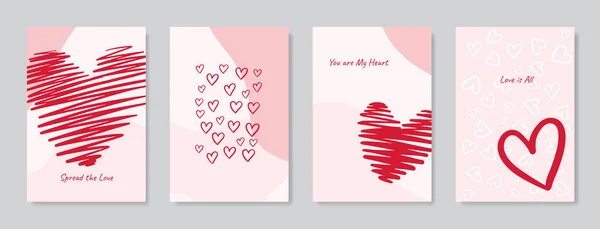 Valentijnsdag Concept Posters Set Vector Illustratie Platte Rode Roze Papieren — Stockvector