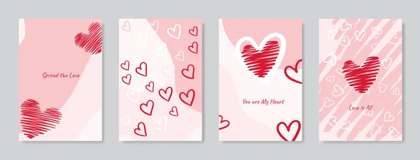 Valentinstag Konzeptplakate Gesetzt Vektorillustration Flache Rote Und Rosa Papierherzen Mit — Stockvektor