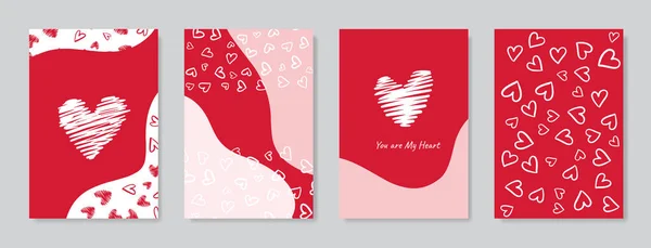 Valentinstag Konzeptplakate Gesetzt Vektorillustration Flache Rote Und Rosa Papierherzen Mit — Stockvektor
