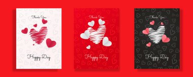 Kalp şeklinde sevgililer günü aşk balonu seti konfeti vektör illüstrasyonudur. Sevgililer günü kartları hazır. Kırmızı siyah pembe aşk ocağı web sitesi, davetiye, kartpostal, çıkartma için Vektör illüstrasyonu