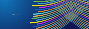 Yüksek kontrastlı mavi ve renkli turuncu dalgalı çizgi çizgileri. Soyut teknoloji grafik afiş tasarımı. Vektör gelecekçi kurumsal arkaplan