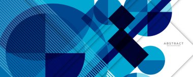 Çember çizgileri soyut arkaplan. Sosyal medya için mavi örtüşen vektör şablonu. İş veya teknoloji sunum tasarım şablonu, broşür veya uçucu şablonu veya geometrik web pankartı