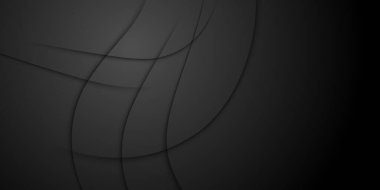 Dalgalı çizgileri olan koyu siyah dinamik soyut vektör arkaplanı. Modern yaratıcı yarım ton premium gradyan. Satılık gece partisi için 3 boyutlu sunum afişi. Yumuşak gölge noktaları