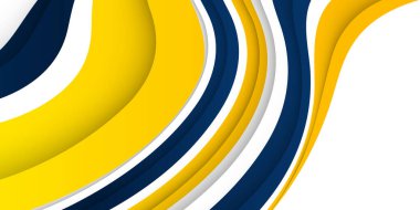 3D modern dalga eğrisi soyut sunum arkaplanı. Lüks kağıt arka planda kesilmiş. Soyut dekorasyon, mavi sarı desen, Vektör çizimi. Yüksek sözleşmeli sarı ve mavi şirket geçmişi