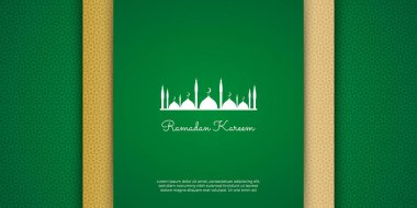 Lüks ramazan arkaplan yeşil arabesk desenli Arap islami doğu tarzı. Poster, kapak, broşür, el ilanı, afiş, tebrik kartı için cami ve altın çizgili dekoratif tasarım