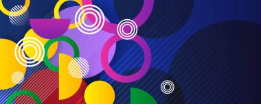 Moda desenli geometrik soyut arkaplan. Soyut renkli çember arka planı. Renkli gökkuşağı vektör arkaplanı