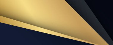 Lüks kağıt kesimi arka plan, soyut dekorasyon, altın desenler, altın gradyanlar, 3d Vektör çizimi. Siyah, koyu mavi, altın dalgalar Şablon, geometrik şekiller, modern minimal bayrak