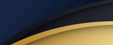Lüks kağıt kesimi arka plan, soyut dekorasyon, altın desenler, altın gradyanlar, 3d Vektör çizimi. Siyah, koyu mavi, altın dalgalar Şablon, geometrik şekiller, modern minimal bayrak