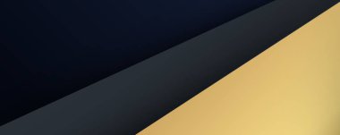 Lüks kağıt kesimi arka plan, soyut dekorasyon, altın desenler, altın gradyanlar, 3d Vektör çizimi. Siyah, koyu mavi, altın dalgalar Şablon, geometrik şekiller, modern minimal bayrak