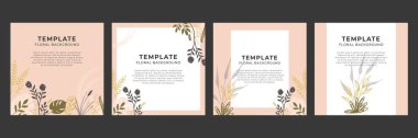 Sosyal medya veya kare broşür için organik düz çiçek şablonu. Organik düz çiçekli düğün davetiyesi tasarım şablonu. Bahar indirimi Instagram paketleri