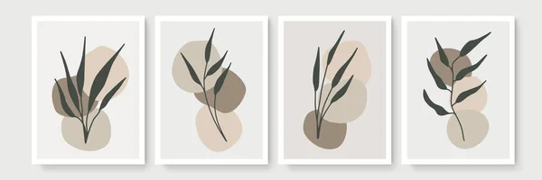 Botanische Muur Kunst Vector Set Foliage Lijn Kunst Tekening Met — Stockvector