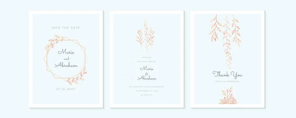 Conjunto Marco Invitación Boda Flores Hojas Acuarela Aislado Blanco Corona — Vector de stock