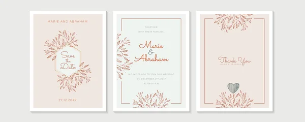 Wedding Invitation Frame Set Flowers Leaves Watercolor Isolated White Sketched — Stock Vector