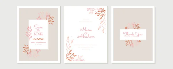 Wedding Invitation Frame Set Flowers Leaves Watercolor Isolated White Sketched — Stock Vector