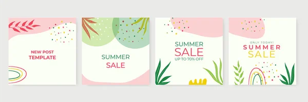 Sommer Social Media Posts Kollektion Mit Floralem Hintergrund Sommerschlussverkauf Banner — Stockvektor
