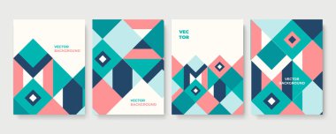 Soyut geometrik arkaplan. Bir dizi dikey retro broşür. Düz stil kapak tasarımı. Vektör çizimi. İş şablonu koleksiyonu. Tasarım posteri, kapak, duvar kağıdı, defter, katalog