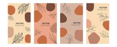 Yaratıcı el çizimi kapak tasarımı arka plan vektörü. Davetiye, parti kartı, sosyal ışıklandırma kapakları ve hikayeler sayfası için metin tasarımı için kopya alanı ile en az modayı oluşturan organik şekiller
