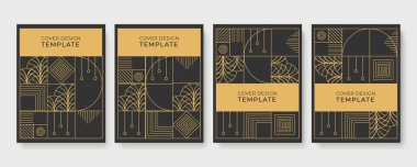 Etiketli Geometrik Art Deco geometrik desen, siyah arkaplanda altın. Altın, klasik, retro, sonbahar, kış, çerçeve işareti. Dekoratif soyut tasarım, altın motif, zarif lüks folyo çizgileri