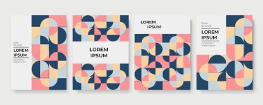 Şirket kimlik broşürü koleksiyonu. İş sunumu vektör dikey yönelimi ön sayfa maket seti. Kurumsal rapor kapağı soyut geometrik çizim tasarımı demeti