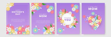 Anneler Günün kutlu olsun. Aşk temalı sosyal medya şablonu. Gelmiş geçmiş en iyi anne. Sevimli, romantik çiçek kağıdı. Mönü, broşür ve davetiye için kalplerle tasarımı kes.