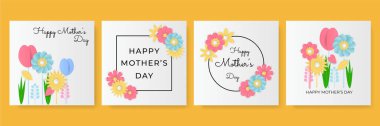 Mutlu Anneler Günü tebrik kartı şablonu kağıt kesim stili ve çiçeklerle