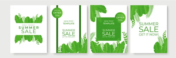 Banner Venta Verano Con Hojas Papel Tropical Cortadas Colección Fondos — Vector de stock