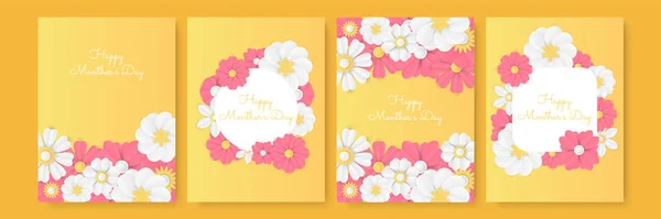 Zestaw Kartek Okolicznościowych Dnia Matki Pociętymi Papier Kwiatami Miejscem Tekst — Wektor stockowy