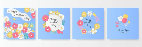 Happy Mothers Day Greeting Card Template Paper Cut Style Flowers — Stock Vector