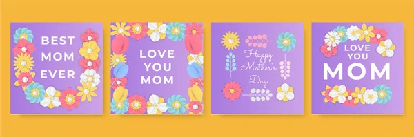 Happy Mothers Day Felicitare Șablon Carte Stil Tăiat Hârtie Flori — Vector de stoc