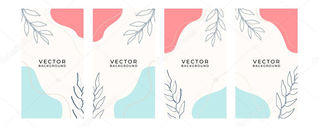 Trendy abstract portrait art templates with floral and geometric elements. Suitable for social media posts, mobile apps, banners design and web or internet ads. Vector fashion backgrounds.