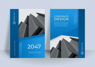 Modern mavi kapak tasarım şablonu. Soyut grafik elemanları ve fotoğraf arkaplanı için alanı olan grafik tasarım düzeni. Ayrıca kartvizit, dergi, poster, iş sunumu, broşür, afiş