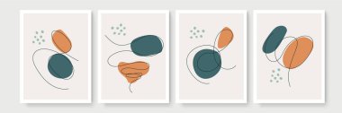Soyut modern botanik poster koleksiyonu. Soyut şekilli suluboya iç dekorasyonlar için organik bir duvar posteri. Nötr macun rengi, yeşillik çizimi. Akrilik vektör