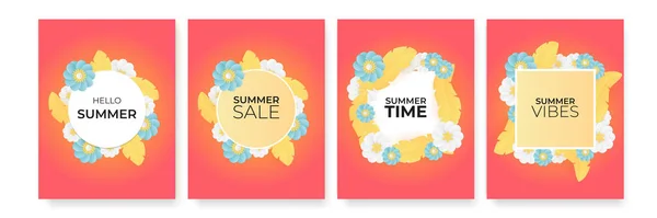 夏季销售横幅 剪纸风格海报 色彩艳丽 社交媒体贴文 移动应用程序 横幅设计和网络或互联网广告的流行抽象花卉模板 — 图库矢量图片