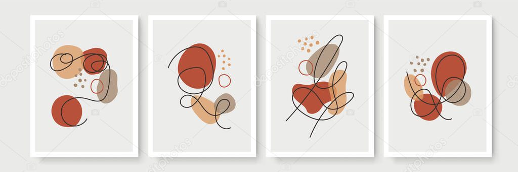 Botanical wall art vector set. Minimal and natural wall art. Boho foliage line art drawing with abstract shape. Abstract Plant Art design for print, wallpaper, cover. Modern vector illustration