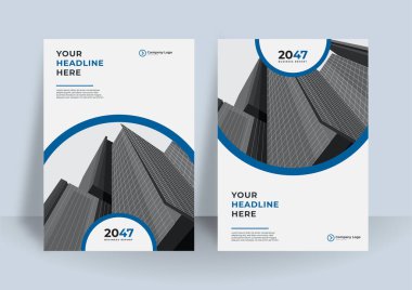 Modern mavi kapak tasarım şablonu. Soyut grafik elemanları ve fotoğraf arkaplanı için alanı olan grafik tasarım düzeni. Ayrıca kartvizit, dergi, poster, iş sunumu, broşür, afiş