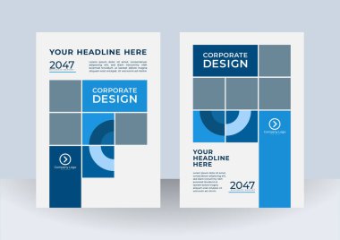 Modern mavi kapak tasarım şablonu. Soyut grafik elemanları ve fotoğraf arkaplanı için alanı olan grafik tasarım düzeni. Ayrıca kartvizit, dergi, poster, iş sunumu, broşür, afiş