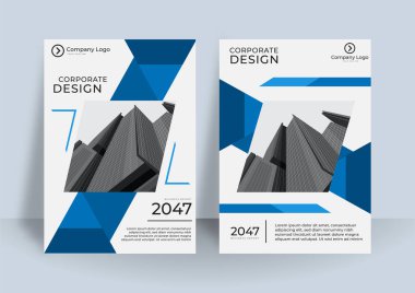 Modern mavi kapak tasarım şablonu. Soyut grafik elemanları ve fotoğraf arkaplanı için alanı olan grafik tasarım düzeni. Ayrıca kartvizit, dergi, poster, iş sunumu, broşür, afiş