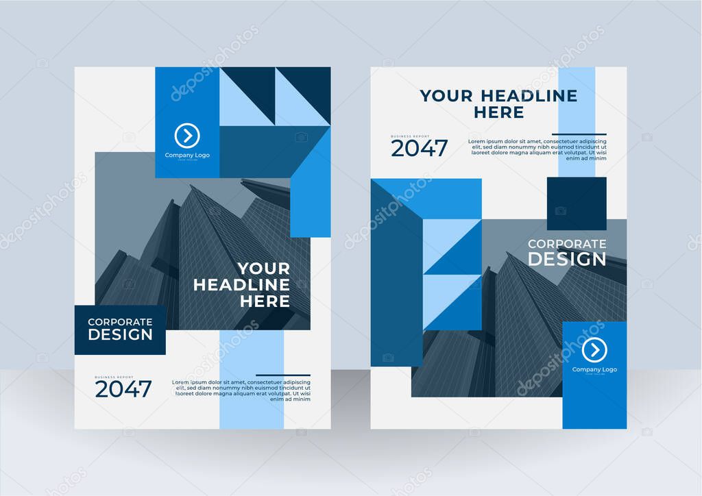 Modern blue cover design template. Graphic design layout with abstract graphic elements and space for photo background. Also for business card, magazine, poster, business presentation, flier, banner