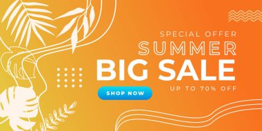 Sıcak Uç Yaz Satışı afişi. Moda dokusu. Sezonluk meslek, hafta sonu, tatil logosu. Yaz Zamanı Duvar Kağıdı. Parlak Günün kutlu olsun. Modern vektör harfleri. Moda biçimlendirme afişi arkaplanı