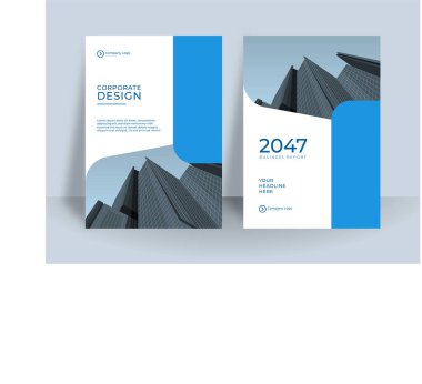 Modern mavi beyaz A4 kapak tasarımı iş için ayarlandı. Kurumsal konsept vektör illüstrasyonlu soyut geometri. Broşür, yıllık rapor, endüstriyel katalog tasarımı için iyi