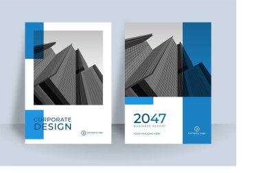 Modern mavi beyaz A4 kapak tasarımı iş için ayarlandı. Kurumsal konsept vektör illüstrasyonlu soyut geometri. Broşür, yıllık rapor, endüstriyel katalog tasarımı için iyi