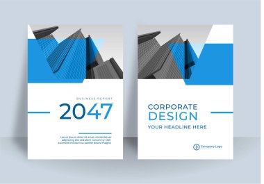Modern mavi beyaz A4 kapak tasarımı iş için ayarlandı. Kurumsal konsept vektör illüstrasyonlu soyut geometri. Broşür, yıllık rapor, endüstriyel katalog tasarımı için iyi