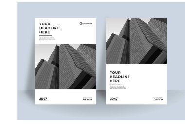 Modern mavi beyaz A4 kapak tasarımı iş için ayarlandı. Kurumsal konsept vektör illüstrasyonlu soyut geometri. Broşür, yıllık rapor, endüstriyel katalog tasarımı için iyi