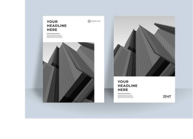 Modern mavi beyaz A4 kapak tasarımı iş için ayarlandı. Kurumsal konsept vektör illüstrasyonlu soyut geometri. Broşür, yıllık rapor, endüstriyel katalog tasarımı için iyi