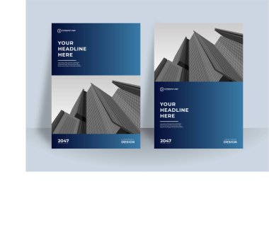 Modern mavi beyaz A4 kapak tasarımı iş için ayarlandı. Kurumsal konsept vektör illüstrasyonlu soyut geometri. Broşür, yıllık rapor, endüstriyel katalog tasarımı için iyi