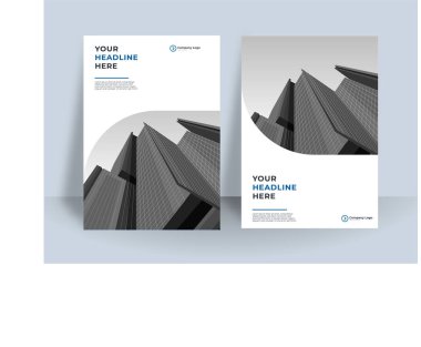 Modern mavi beyaz A4 kapak tasarımı iş için ayarlandı. Kurumsal konsept vektör illüstrasyonlu soyut geometri. Broşür, yıllık rapor, endüstriyel katalog tasarımı için iyi